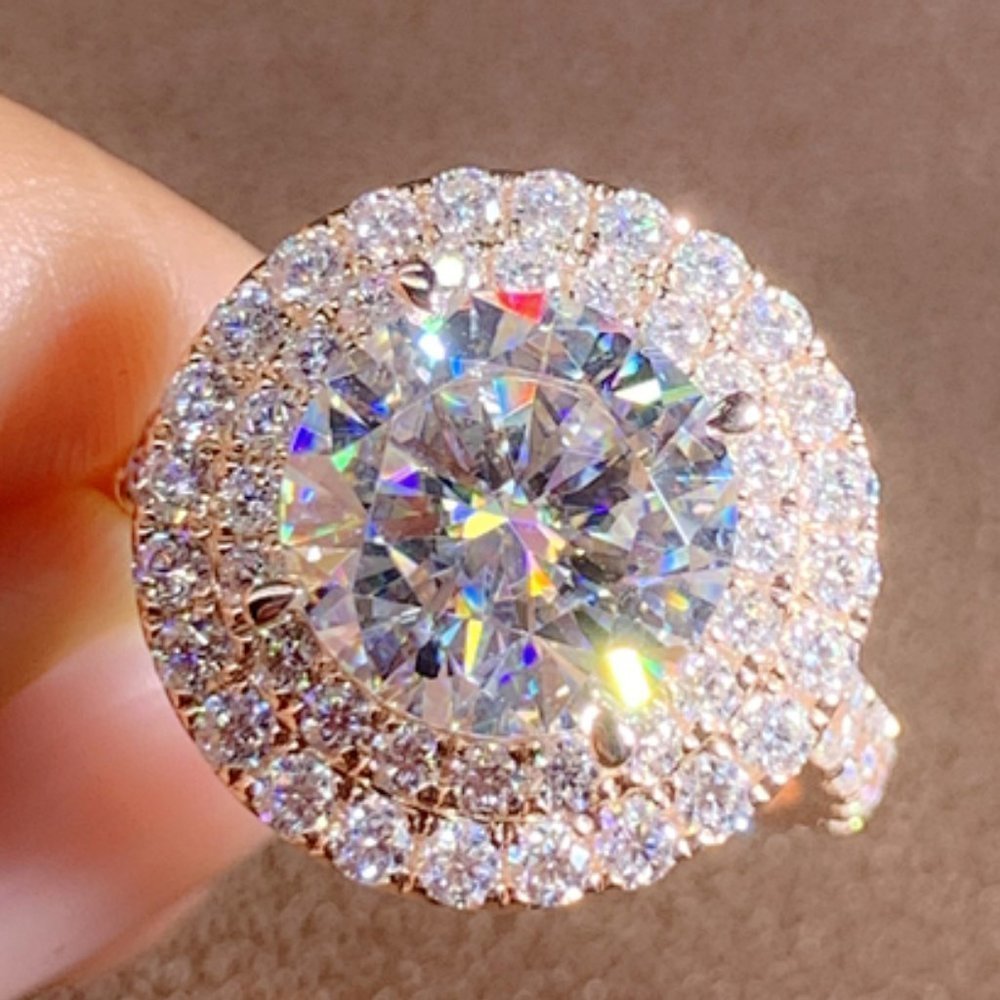 💍"Super Large Round Shiny CZ Hollow Luxury Rose Gold Plated  UNVN12023